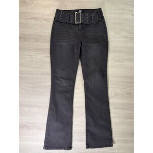 Madden NYC Black Flare Jeans with Grommet Belt High Rise Y2K Style Size 6